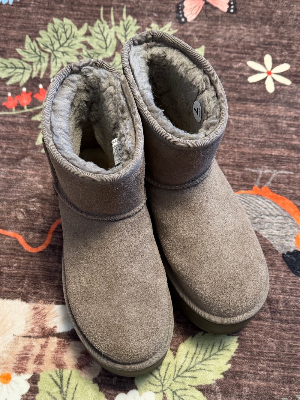 UGG Plush Lined Slip-On Platform Ankle Boot - Light Gray
